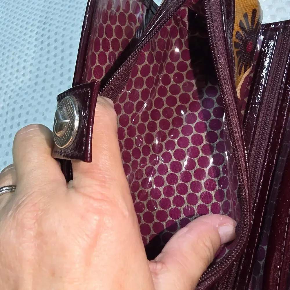 BRIGHTON DARK PURPLE FLORAL COSMETIC JEWELRY KEEPER ROLL BAG